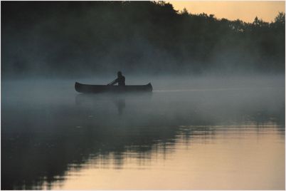 Canoeing Pepin Lake in the fog.